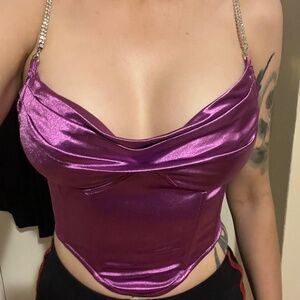 Bear Dance purple satin crop top